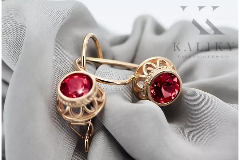 Rubis Or rose 14 carats vintage d'origine Des boucles d'oreilles Bijoux vintage vec117r